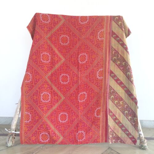 Art Kantha Twin Quilt Handmade Vintage Reversible Blanket Cotton Bohemian Throw - Picture 2 of 4