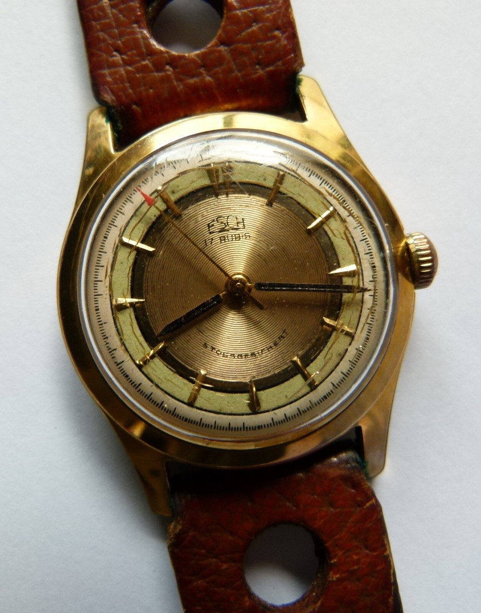 HERREN ARMBANDUHR VINTAGE STOSSGESICHERT 17 STEINE LEDERARMBAND UHR ALT  ANTIK