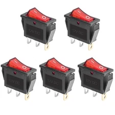KCD3 SPST On/Off 3-Pin 2-Position Snap DC 12V-24V 30A Red LED Boat Rocker Tog...