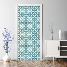 Moroccan tile Bubble Free Door sticker blue and golden Decal traditional