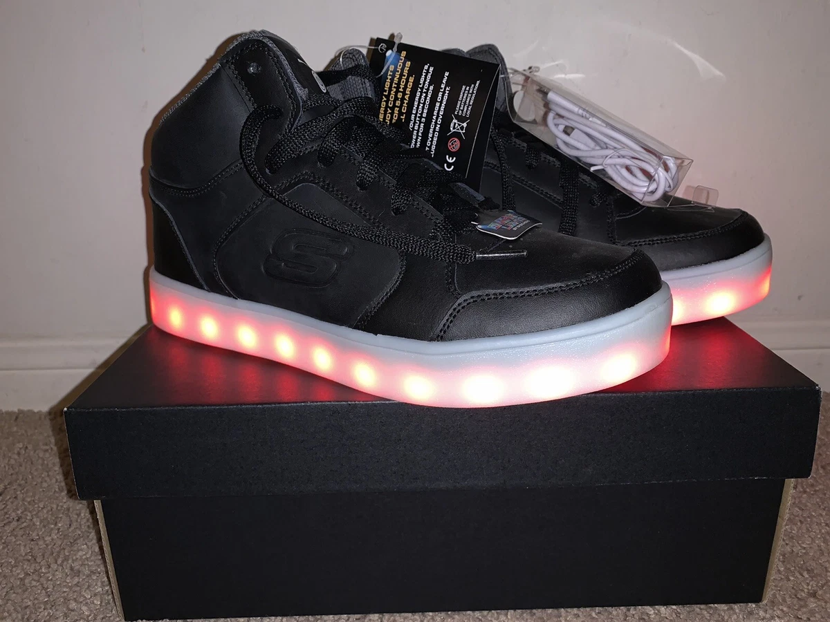 SKECHERS SHOES BOYS 7.5 NEW LIGHT UP BLCK HIGH TOP SNEAKERS