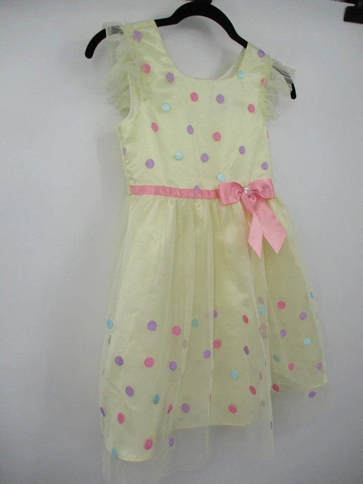 Vestido para niñas Jona Michelle 7 crema lunares vacaciones de Pascua sin mangas lazo de tul Foto 2 de 4