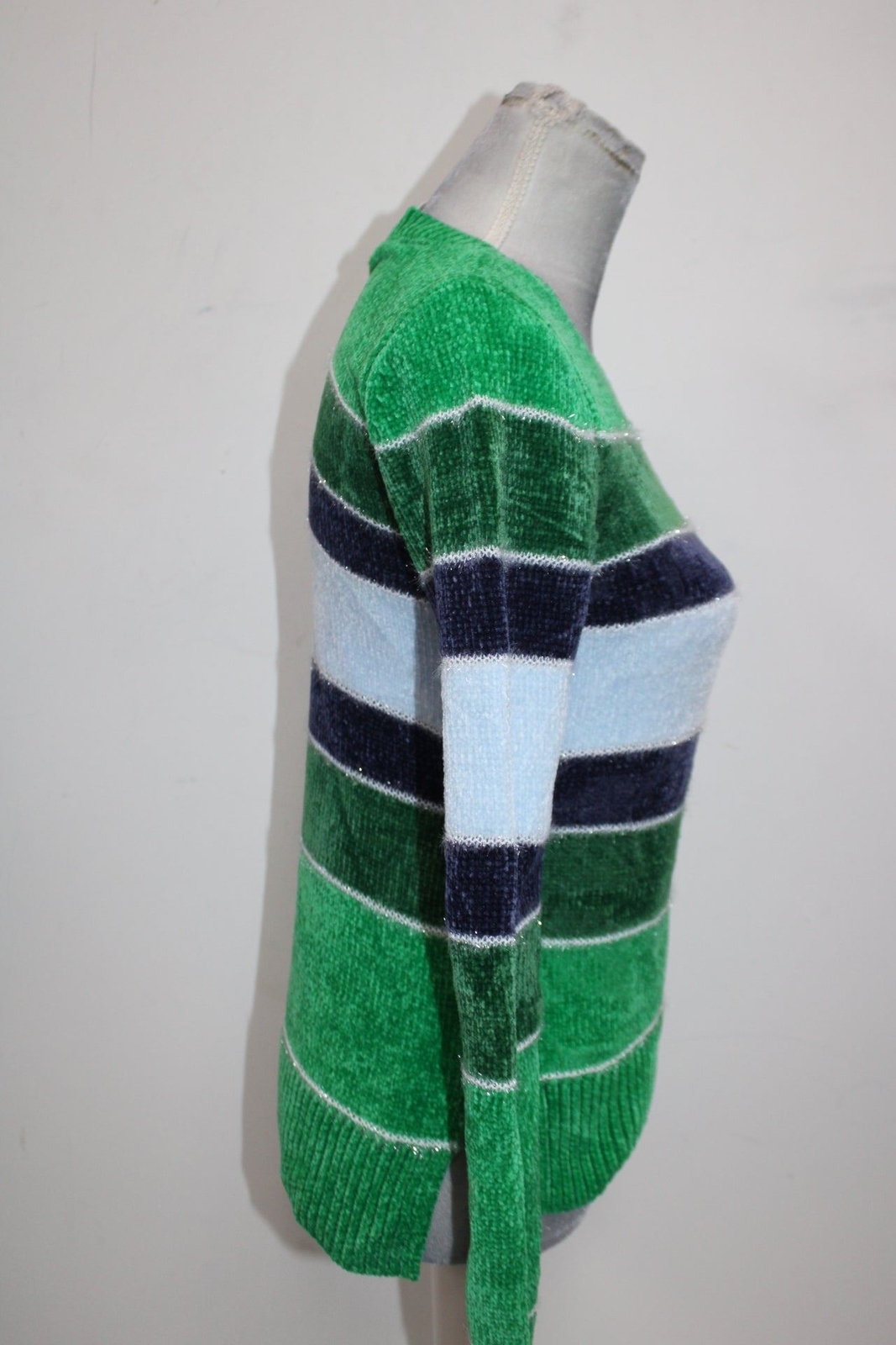 Maison Jules Womens Striped Metallic Chenille Sweater, Green, Medium eBay