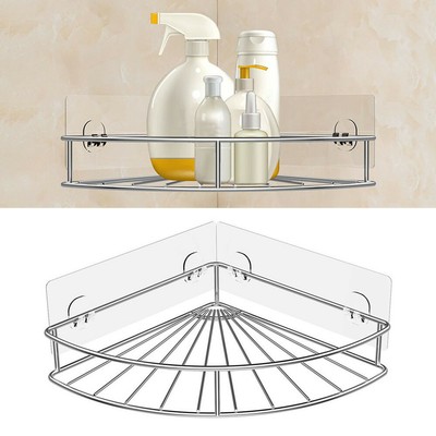 1set Stainless Steel Adhesive Corner Bathroom Shelf Storage Wall