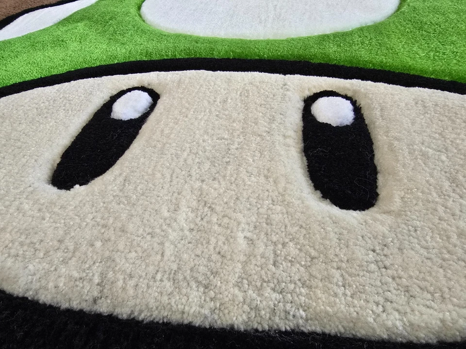 Alfombra Mario Mushroom hecha a mano alfombra acolchada arte de pared personalizado VERDE Mario fibra arte NUEVO Foto 2 de 4