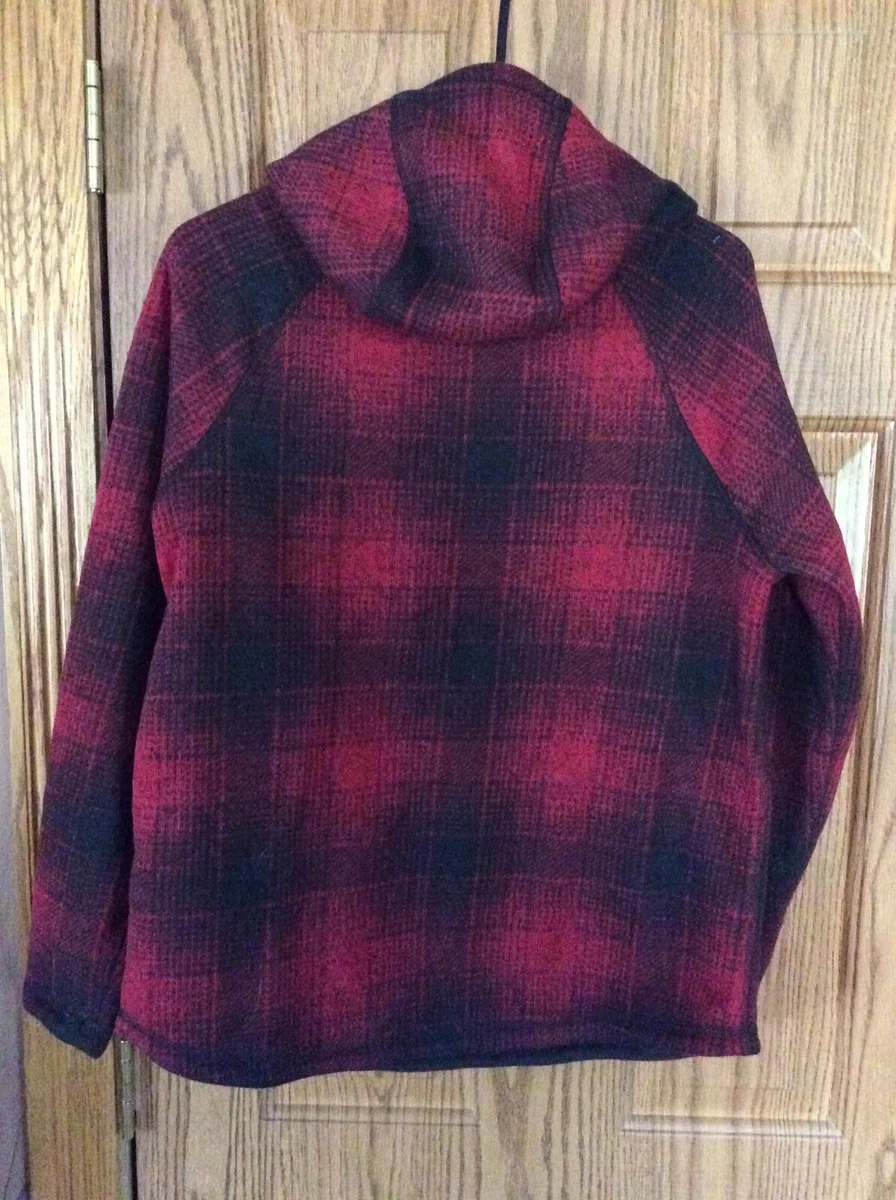 The North Face Printed Crescent Hooded Pullover Medium Red Black Plaid EUC