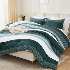 Litanika Dark Emerald Green King Bed Comforter Set, 3 King, Grey
