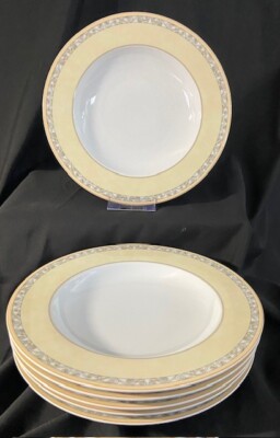 Kahla Porzellan Suppenteller Ø 23 cm für 6 Personen weiß/beige mit Ornamentrand