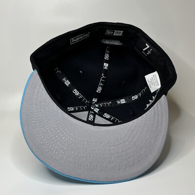 Supreme New Era Spring Training Box Logo Hat Size 7 1/4 Black Blue