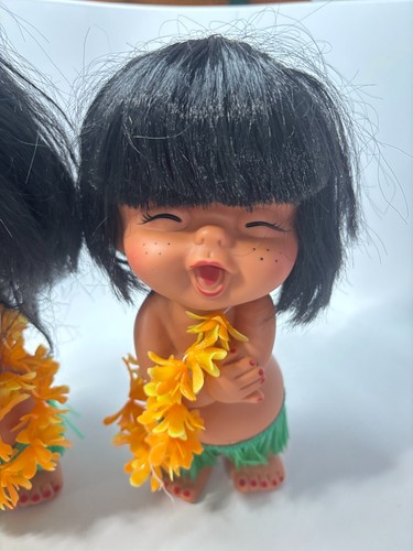 Pair Set VTG 1960’s Sun Bunny Doll Hula Girl Boy Rubber Grass Skirt Tiki Decor 2 - Picture 3 of 10