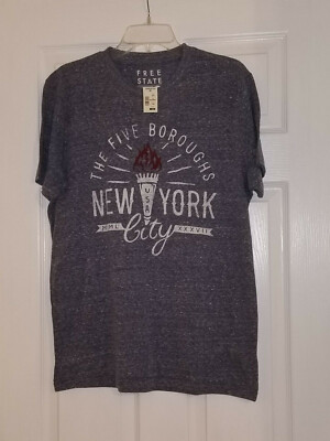Free Country ''The Five Boroughs'' Mens' Graphic Tee, Charcoal Grey Sz. M(US) NWT 