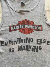 70s 80s vintage Champion tank top Harley Davidson blue bar gray