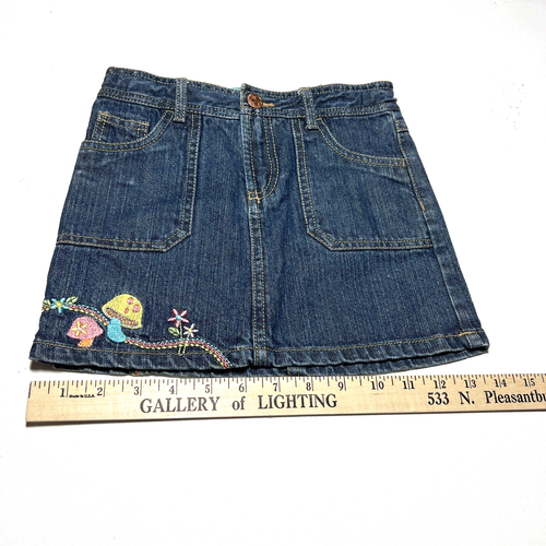 Sprockets Skirt Girls 5T Jeans Denim Embroidered Mushroom Design 5 Pockets - Picture 3 of 7