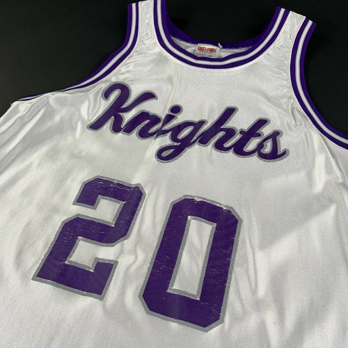 VTG 90s Knights #20 Basketball Jersey USA Made 100% Nylon Purple White Costume - Picture 3 of 9