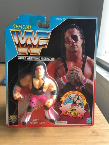 WWF HASBRO BRET HIT MAN HART SERIES 4 MOC WWE PURP...