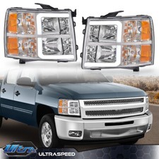 Led Drl Projector Headlights Fit For Chevy Silverado 1500 2007-2014 Chrome Amber