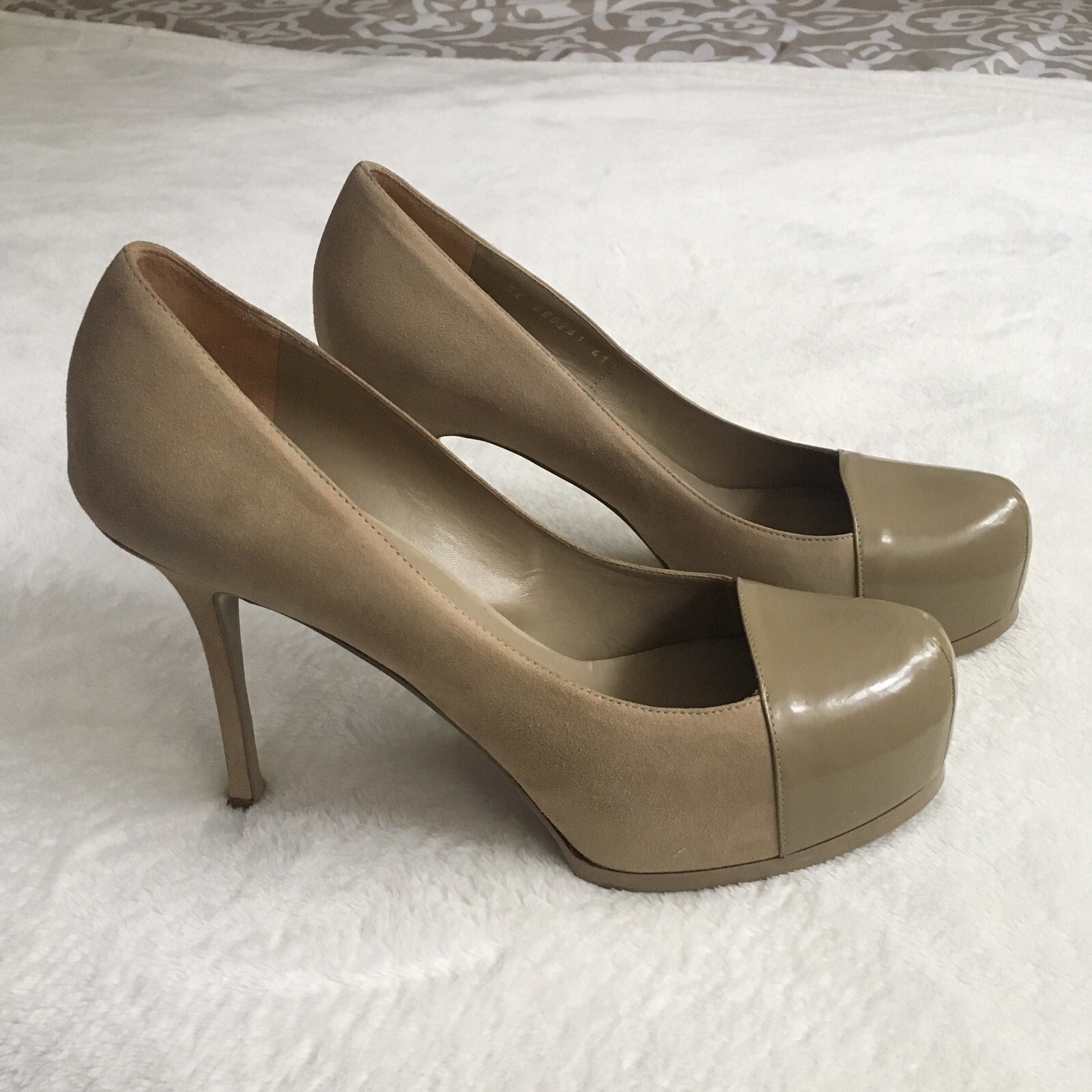 SAINT LAURENT Tacchi YSL Tribute scamosciati marroni plateau 41 (si adatta come 9 9 5 us)