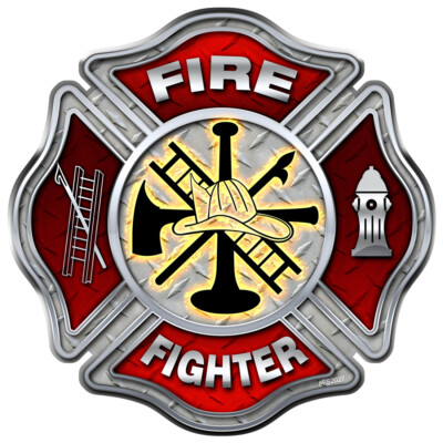 Firefighter ''Diamond Plate'' Maltese Sticker - Car Truck Vinyl Decal Fire FS2027