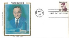 6 '82 FDCs Ralph Bunche, Sheep, Crazy Horse, Robert Millikan, F. Roosevelt, Love