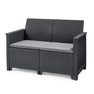 Keter Gartensofa ''Emma'' 2er Sofa, Poly Rattan 2 Sitzer Loungesofa Gartensofa