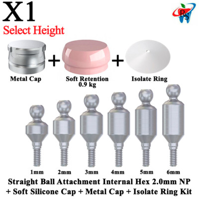 1x Kit Straight Ball Attachment Inter Hex 2.0 NP Soft Silicone Metal Cap Ring