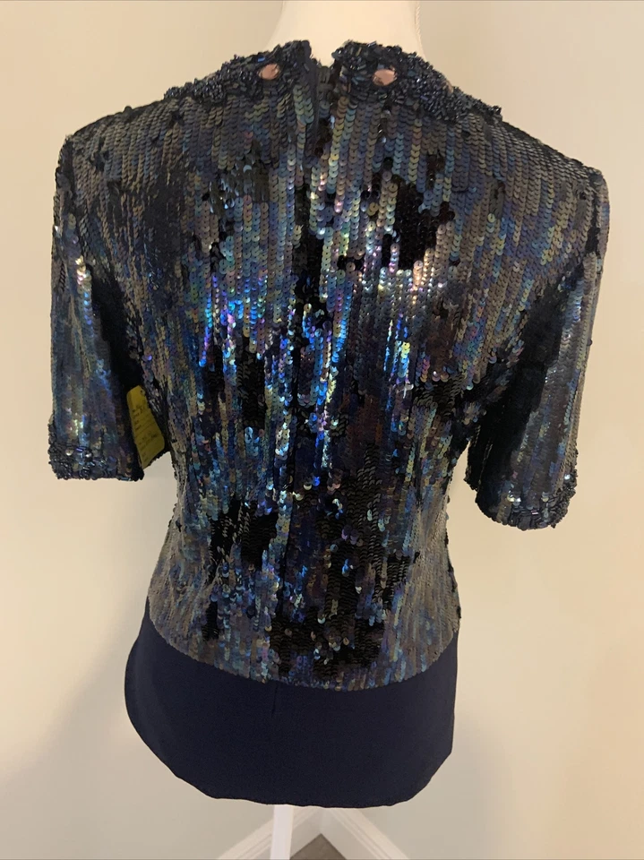 Precioso Top Bill Blass Lentejuelas Negro y Azul - Talla 10 Foto 4 de 4