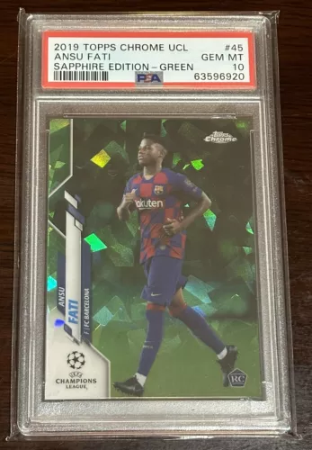 2019-20 Topps Chrome Sapphire UCL Ansu Fati Rookie Green Refractor /75 PSA 10 RC