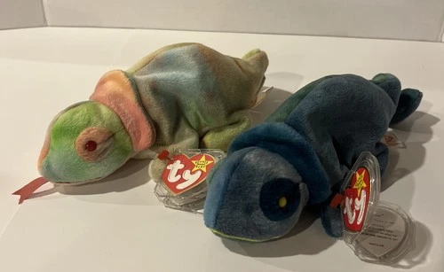 2 TY Beanie Baby- Both Rainbow the Chameleon-DOB 10/14/1997 original tags VTG