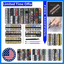 Luxury Nail Gems Collection - 12 Boxes of Acrylic Rhinestones & Essential Tools