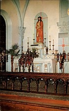 Sacred Heart altar Sorrowful Mother Shrine Bellevue Ohio ~ 1950-60s postcard