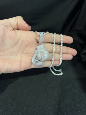 925 Sterling Silber Herren Steine große Boxhandschuhe Anhänger & Seil Kette 20 24 30