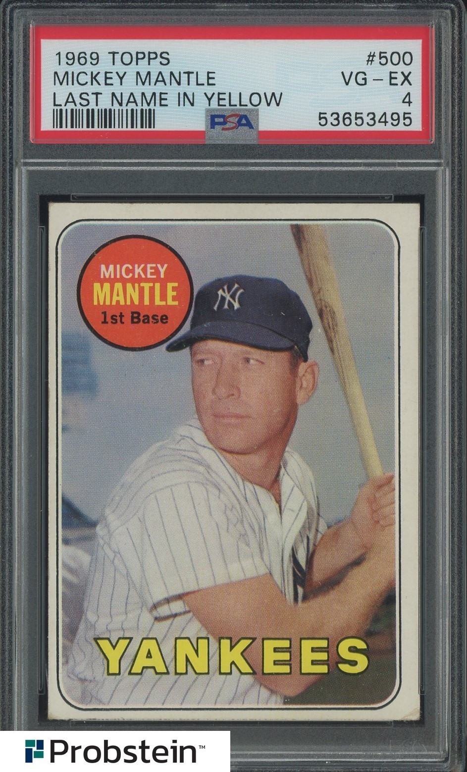 1969 Topps Last Name In Yellow #500 Mickey Mantle New York Yankees HOF PSA 4