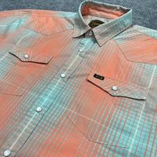 Howler Brothers H Bar B Pearl Snap Shirt Mens Medium Coral Teal Plaid Western