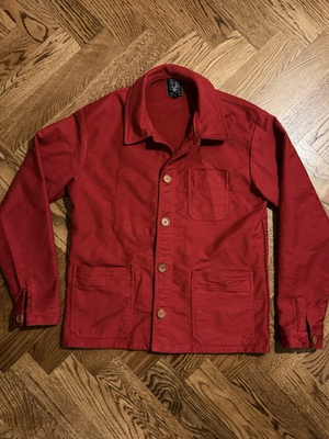 #ad Wolf Moleskin French Chore Jacket Red Size L Made In England Overshirt Coat $95.00