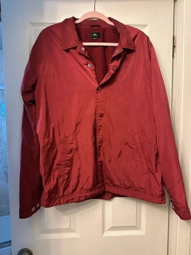 OBEY Maroon Snap Front Coaches Jacket Windbreaker Logo Back Burgundy - product listing photo