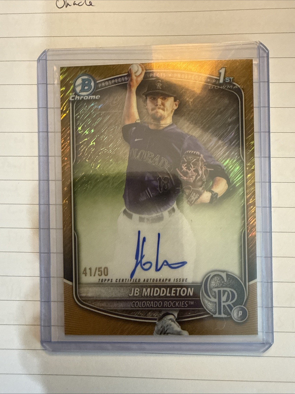 JB Middleton 2025 Bowman Draft 1st Chrome Gold Wave Refractor Auto 41/50!
