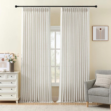Pinch Pleated Linen Curtains 96 Inches Long for Living Room, Thick Semi Sheer Li