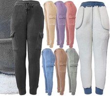 Women's Cargo Sherpa Lined Sweatpants Winter Causal Jogger Tapered Pants