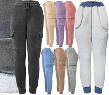 Women's Cargo Sherpa Lined Sweatpants Winter Causal Jogger Tapered Pants