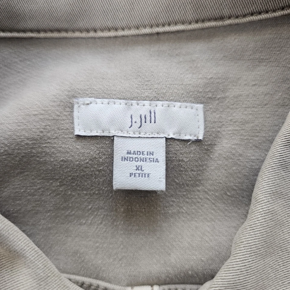 Chaqueta J Jill XL Petite Beige Lienzo Cuello Abotonado Parche Bolsillos Peplum Foto 3 de 4