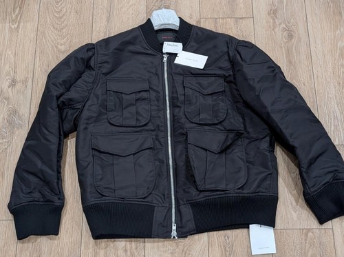$1870 Mens SIMONE ROCHA Oversized Pocket Satin Bomber Jacket Black Large