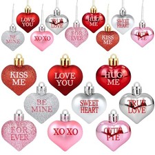 36 PCS Valentine's Day Heart Hanging Ornaments Red Pink Silver Glitter Heart