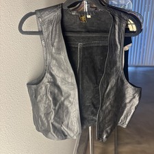 Vintage handcrafted black leather vest 70s Size  L 