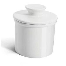  French Butter Dish - Butter Crock for Counter with Water Line for Fresh White