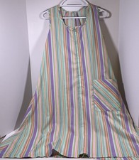 VTG Homemade House Dress /Duster Multi Stripe Half-Zip Granny