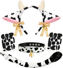 Cow Costume Set, Cow Ears Headband Cowbell Collar Choker Tail and 34Pcs Adhesive
