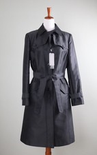 RENA LANGE NWT Spectacular Long Silk Wool Sheen Trench Coat Jacket Top Size US 8