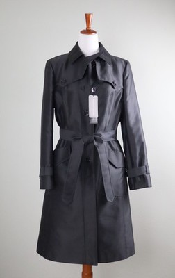 RENA LANGE NWT Spectacular Long Silk Wool Sheen Trench Coat Jacket Top Size US 8