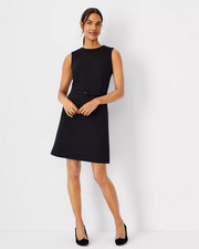 NEW ANN TAYLOR $149 BLACK DOUBLE KNIT BELTED A-LINE DRESS SZ 6