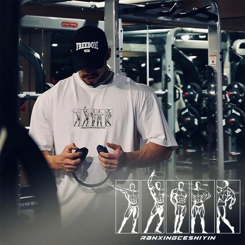 Men's New Trendy Printed Casual Fitness Gym Oversized Cotton T-Shirt For Summer - Picture 4 of 11